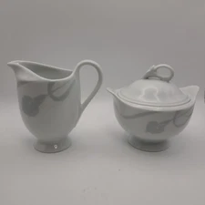 Mikasa Fine China LDB03 Classic Flair Gray Creamer And Covered Sugar Bowl