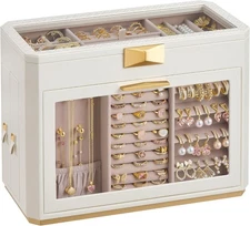 SONGMICS HOME Large Jewelry Box, Vertical Jewelry Organizer with Glass Windows