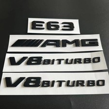 Für Mercedes E63 AMG V8 Biturbo Flache Silber Embleme Aufkleber Schwarz Glänz Für Mercedes E63 AMG V8 Biturbo Flache Silber Embleme Aufkleber Schwarz Glänz