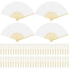 Aodaer 60 Pieces Paper Folding Fans Bamboo Handheld Folded White