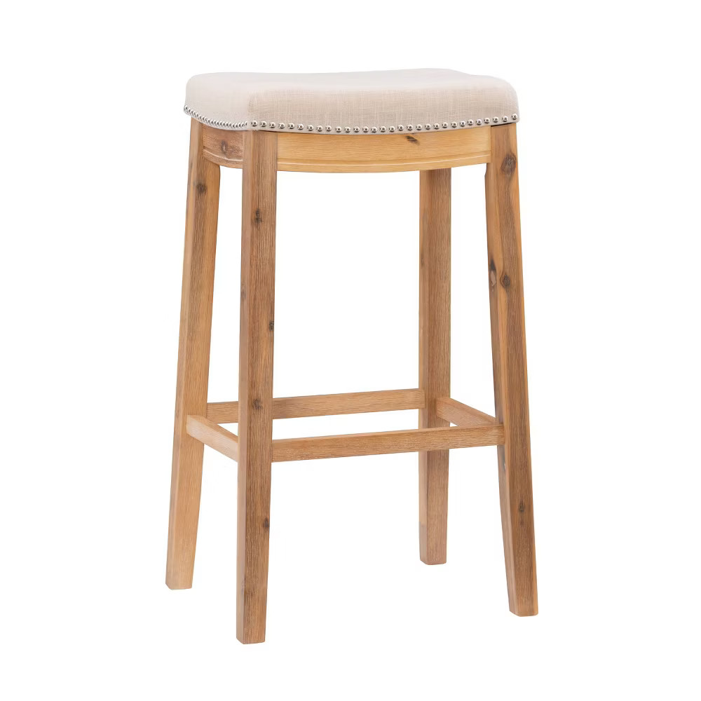 Linon Backless Linen Bar Stool Rustic Upholstery Contemporary Kitchen 32'' Beige