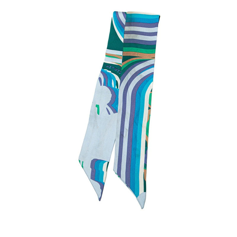 Hermes Twilly Brides De Gala Shadow Scarf Green Blue Multicolor Silk Ladies