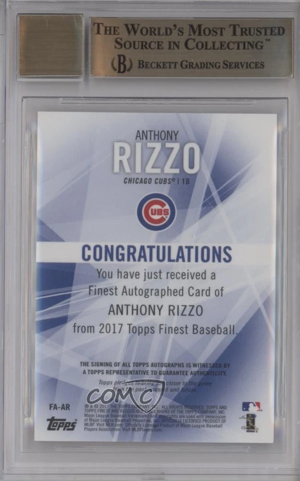 2017 Topps Finest Orange Refractor /25 Anthony Rizzo BGS 9.5 GEM MINT Auto - Image 2 of 2