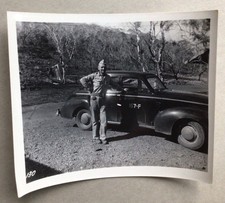 WWII Military Photograph Soldier Wearing Uniform Leaning On Car Automobile