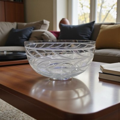 Tiffany & Co. Wheat Leaf Crystal Glass 9.75  Large Bowl Engraved On Bottom 13572