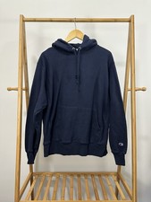 VTG Champion Reverse Weave Eyeless Blank Navy Blue Hoodie Sweatshirt Size L