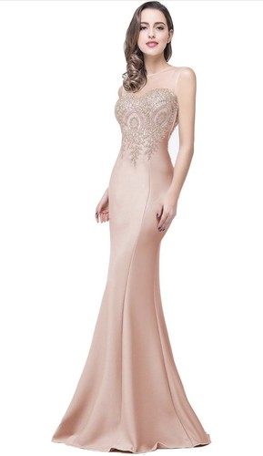 Formal Dress Bodycon Mermaid Appliques Lace Elegant Dress ROSE-GOLD size Medium