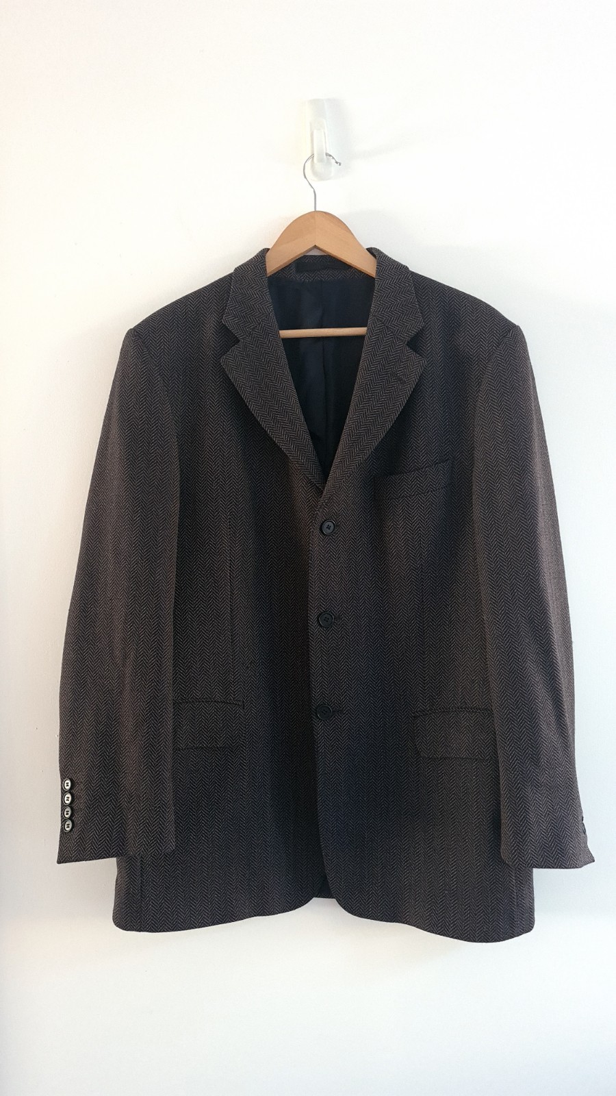 Marks & Spencer Mens Wool Cashmere Herringbone Navy Blazer Italian 42" Chest