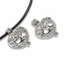 2 Pcs. Silver Heart Cage Pendants, Hollow Locket Charm, Aromatherapy Pendants