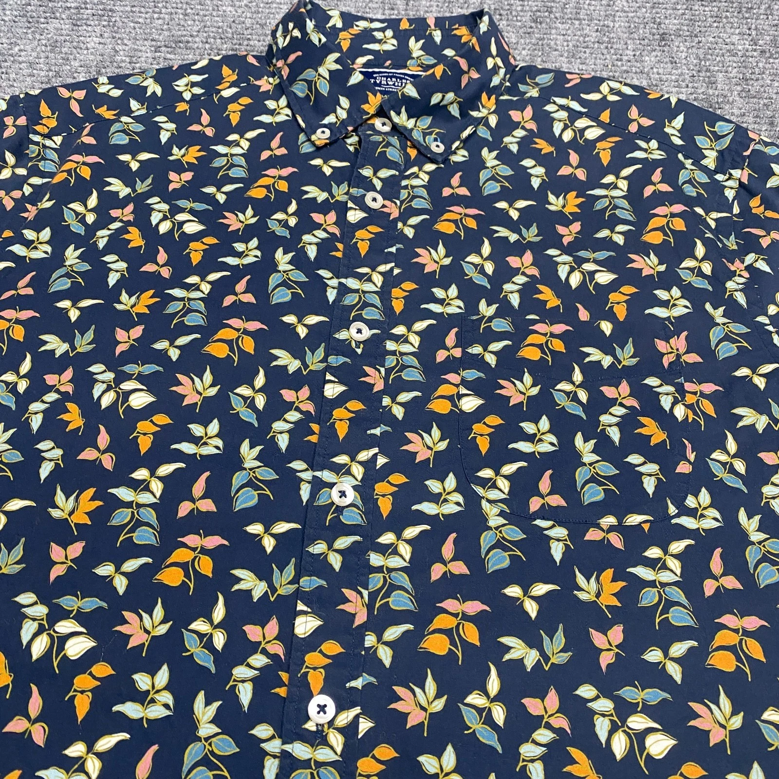 Charles Tyrwhitt Floral Shirt Mens Large Blue Classic Fit Non-Iron Button Down