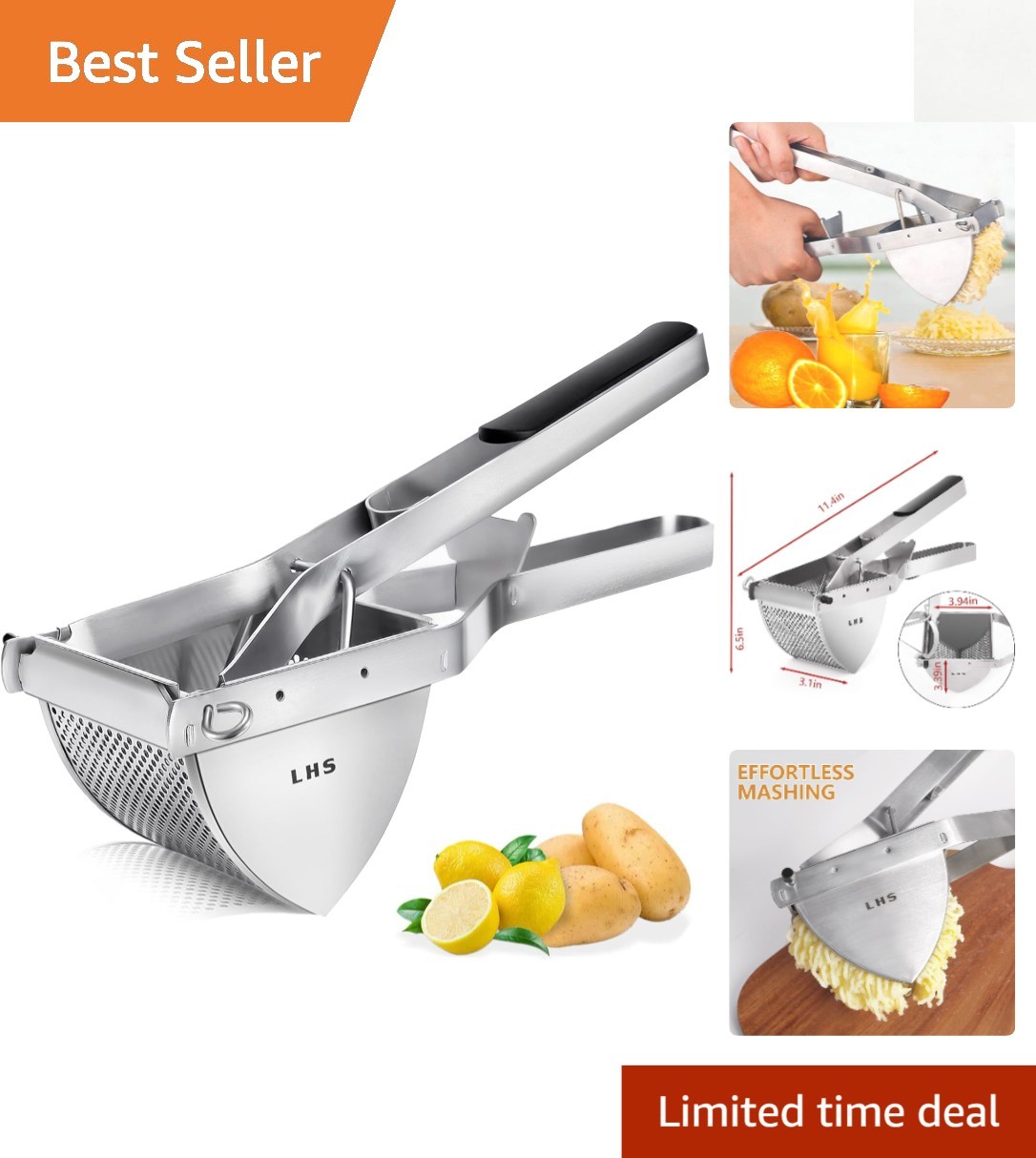 Commercial Grade Potato Ricer - Easy Clean Ergonomic Design for Healthy Meals