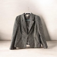 Women's Chico's Blazer Jacket Size S Grey Silver Metallic Tweed