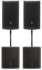  2 JBL PRX912 12" 1000w RMS Powered DJ PA Speakers 18" Subwoofers Pole Mounts