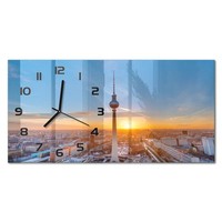 Design-Glas-Wanduhr Glasuhr Im Querformat Fernsehturm Schwarze Zeiger 60X30 Cm