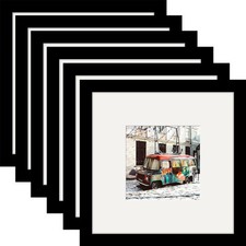 8x8 Black Picture Frames Square Nature Solid Wood 6 Pack for Wall Mounting an...