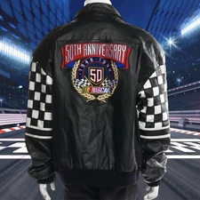 RARE Vintage 90s NASCAR Jeff Hamilton 50th Anniversary Black Leather Jacket