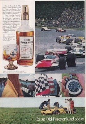 Old Forester Bourbon Whisky Vintage Print Ad 7''x11'' Formula 1 Racing