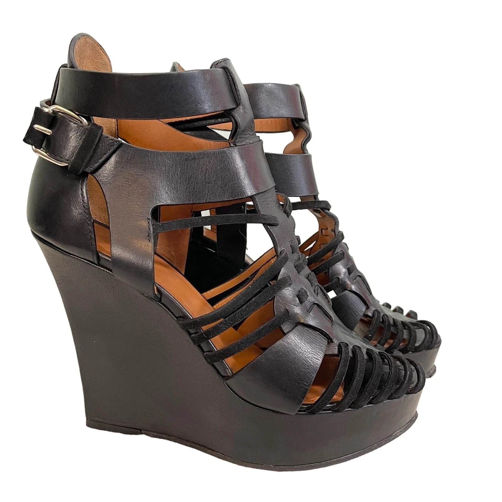 Givenchy — Givenchy Corinne Women's Leather Suede Gladiator Platform Wedge Heels Size 8
