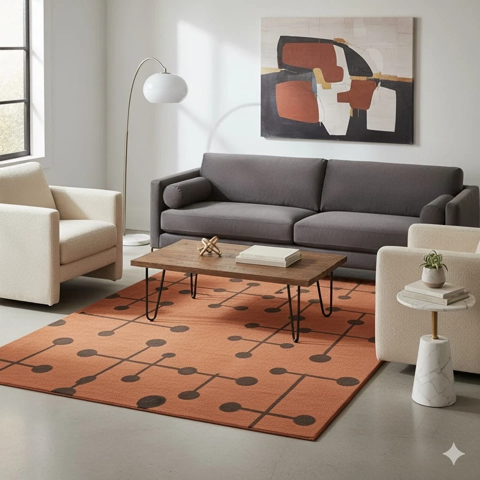 Alfombra audaz de terracota y marrón con patrón Chevron para interiores modernos Foto 4 de 4