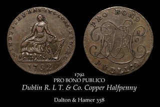 1792 Dublin R.L.T. & Co. Conder Halfpenny D&H 358 nice