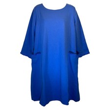 Susan Graver Weekend Sz M Washed French Terry Multiples Shift Dress BLUE A479223