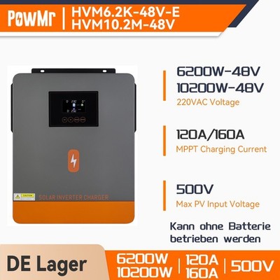 PowMr 6200W 10200W 48V Hybrid Solar Inverter Sinus Wechselrichter MPPT 120A