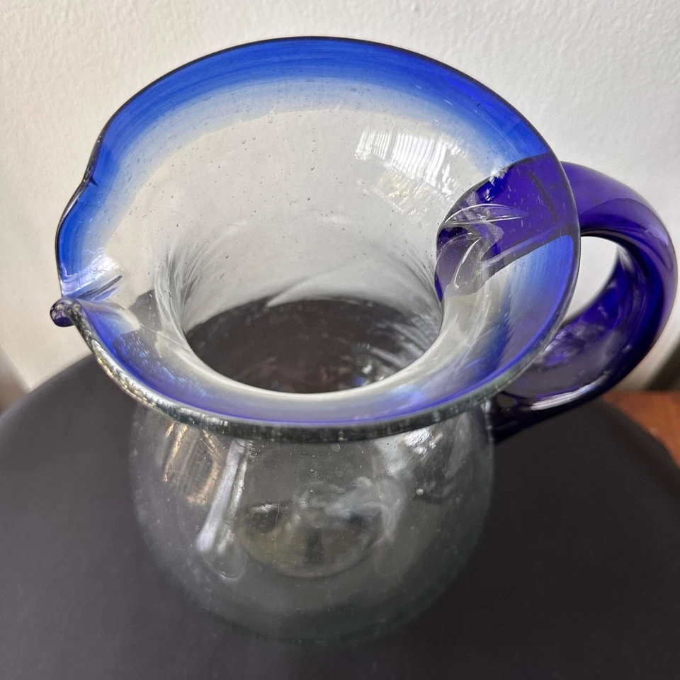 Juego de 2 copas vintage mexicanas de vidrio soplado a mano y verde azul cobalto Foto 4 de 4