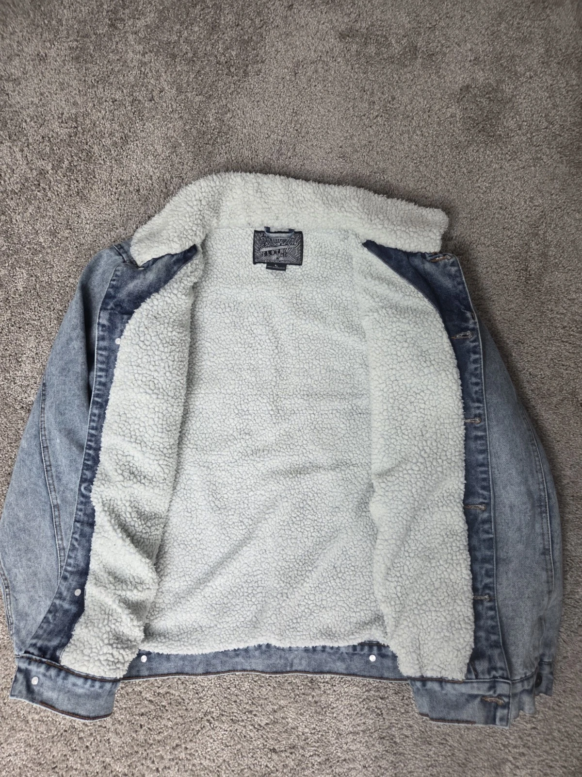 Brooklyn Cloth Men's Blue Sherpa Lined Jean Jacket Button Closure Size L