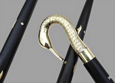Brass Victorian Swan Handle Walking Stick Cane Vintage Black Wooden Shaft