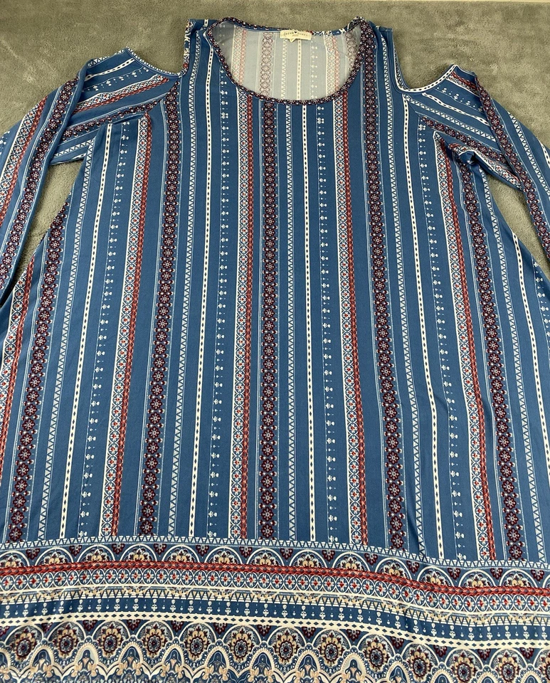 Derek Heart Women’s Dress Boho 3XL Blue White Multicolored Stretch Casual C31 - Image 2 of 4