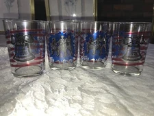4 CANDLE HOLDER Stars&Stripes FIFE Drum LIBERTY BELL 9oz ROCKS Juice GLASS 3¾" T