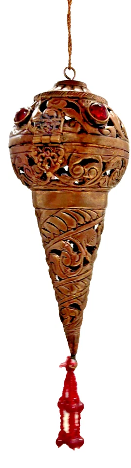 ÚNICO COLGANTE VINTAGE MARROQUÍ CON JOYAS LATÓN CÓNICO 7,5" RELIEVE GRABADO Foto 3 de 4