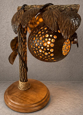 Coconut Shell Lamp Honeycomb Design Handmade Home Decor Bedside Table H 30 cm