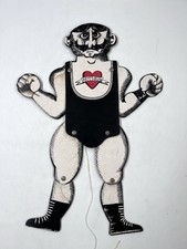 Comic Flexing MUSCLE MAN 16" Pull String Puppet Paper Toy Tattoo Vintage