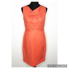 Tahari coral orange gathered neckline sleeveless sheath dress size 8