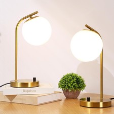 Gold Globe Dimmable Table Lamp Set of 2, Nightstand Lamps Mid Century Modern Des