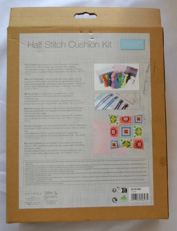 Trimits Half Cross Stitch Tapestry Cushion Kit Colourful Patchwork Squares - Image 4 of 4