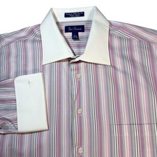 Paul Fredrick Dress Shirt Mens 17.5-34 Pink Striped Excellent French Cuff Dobby