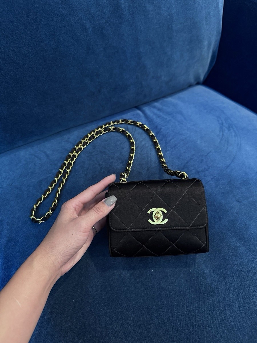 Vintage Chanel Black Satin Mini Square flap Crossbody Bag | eBay