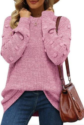 Women Long Sleeve Chunky Knit Pullover Crewneck Pink Detail Sleeve Large NWT