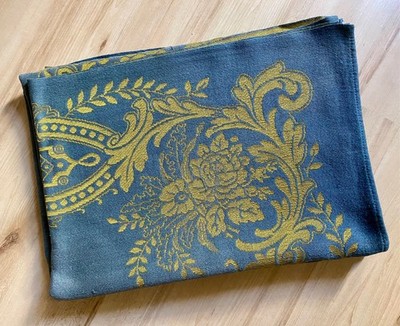 Antike Jugendstil Tischdecke Jaquard Blau Gelb Florale Ornamente 1,80 x 1,30