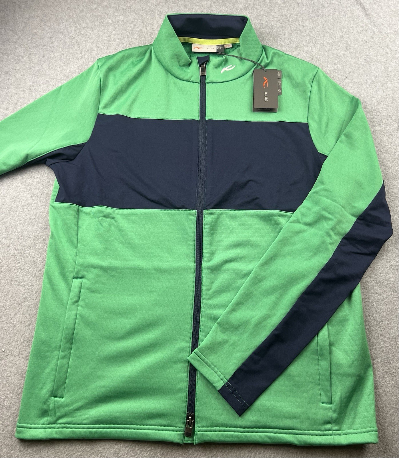 KJUS Men’s Dane Midlayer Golf Full Zip Jacket Size Large (52) Green/Navy NWT