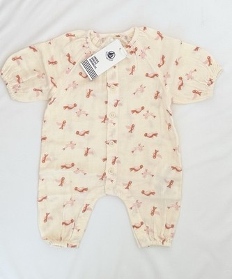 Petit Bateau Baby Strampler Einteiler Jersey Baumwolle langarm beige/rosa 54