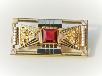 Broche Art Déco Ancienne Vers 1930 - Design Géométrique élégant, Strass, Plaqué Or - Occasion