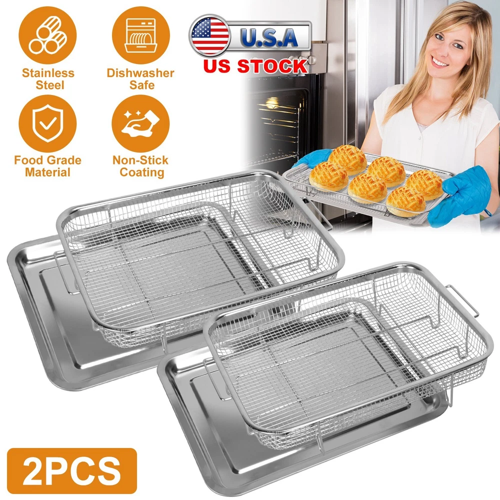 Air Fryer Basket for Oven, Set Stainless Steel Oven Air Fryer Basket and Tray