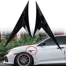 2x Gloss Black Painted Front Side Fender Virtual Shark ABS Trim Cover TLS J