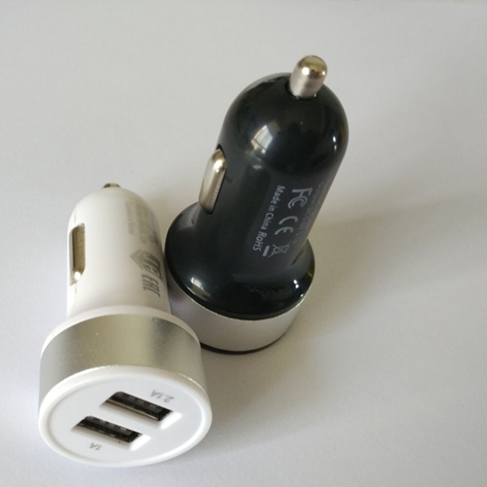 HTC White Dual USB Car Charger Adapter for iPhone Galaxy Universal 2-Port