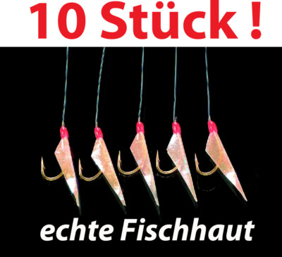 10 Stück DEGA Heringspaternoster 5 Haken #4 echte Fischhaut Heringsvorfach