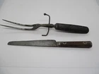 Antique Civil War Era Knife & Carving Fork w/Pewter Inlay