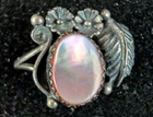 Vintage Womans Sterling Silver w/Leaf & Two Flower Shell Pink MOP Size 9